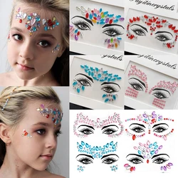 1pc Mermaid Face Jewels Gems Rhinestones Tattoo Stickers Kids Body Face Crystal Temporary Stickers Decoration for Festival Party