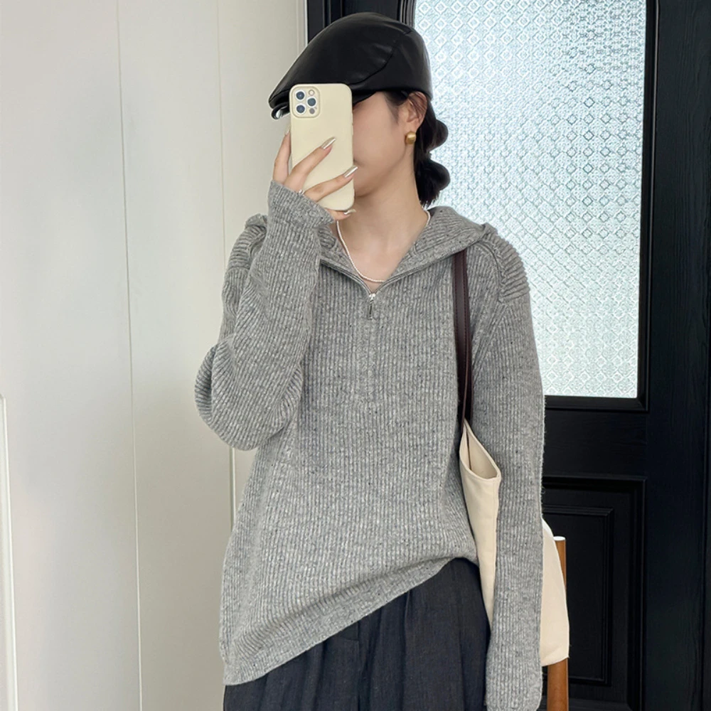 baggy casual hoodie women wool sweater autumn pullover vintage top woman jumper hoodies knit outfits chunky winter streetwear