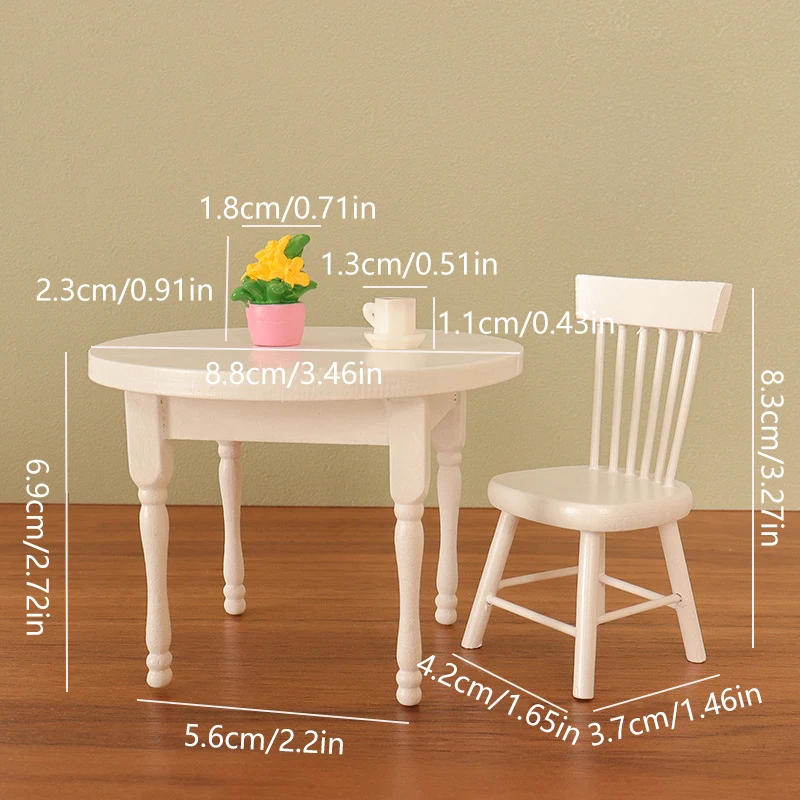 Mesa de comedor en miniatura para casa de muñecas, silla, taza de café, maceta, muebles, modelo de decoración, juguete, accesorios para casa de muñecas, 1:6, 1:12