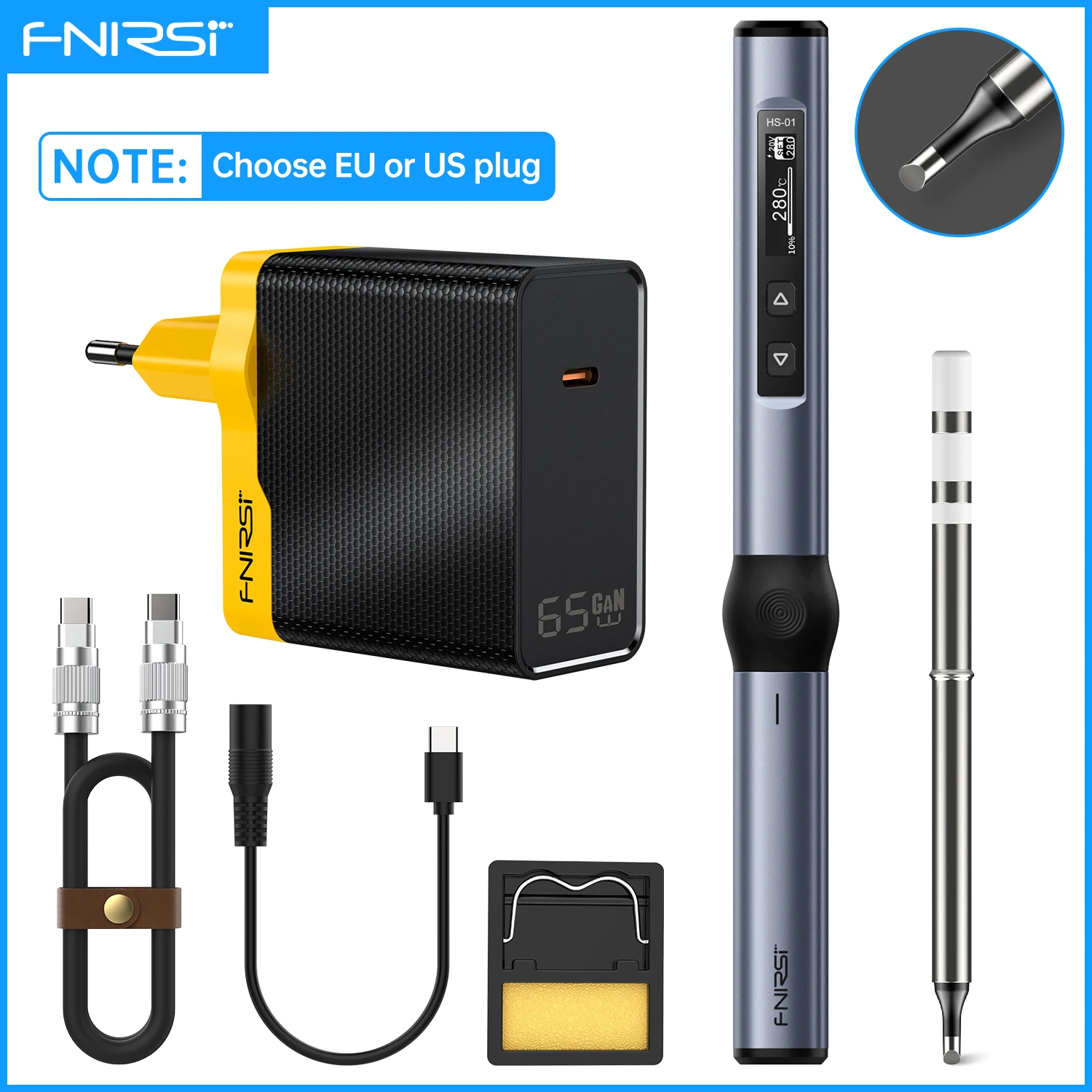 FNIRSI HS-01 Smart Electric Soldering Iron PD 65W Adjustable 
