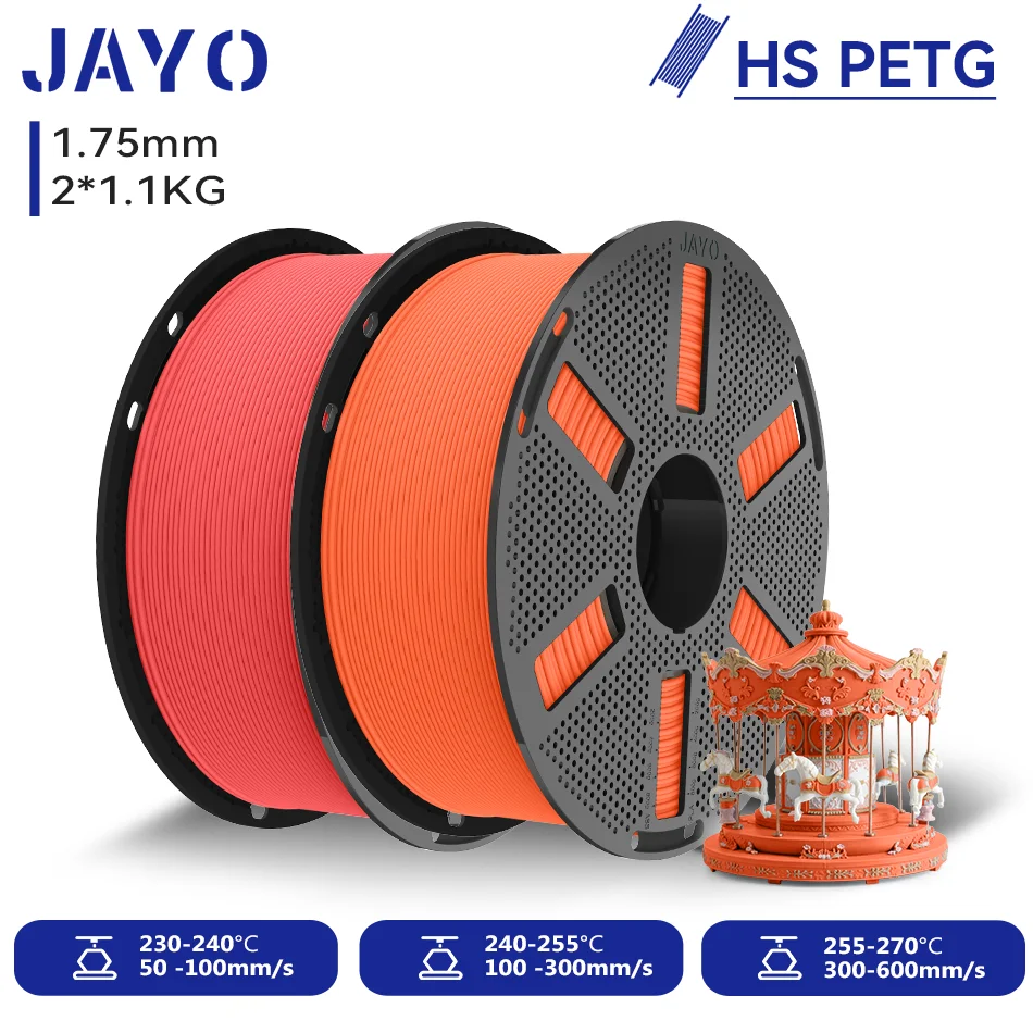 JAYO 2 Rollen Hochgeschwindigkeits-Matt-PETG 3D-Drucker-Filament, Hochfließend 50-600mm/s, Matt-Effekt PETG 3D-Druckmaterial für 3D-Drucker & -Stifte