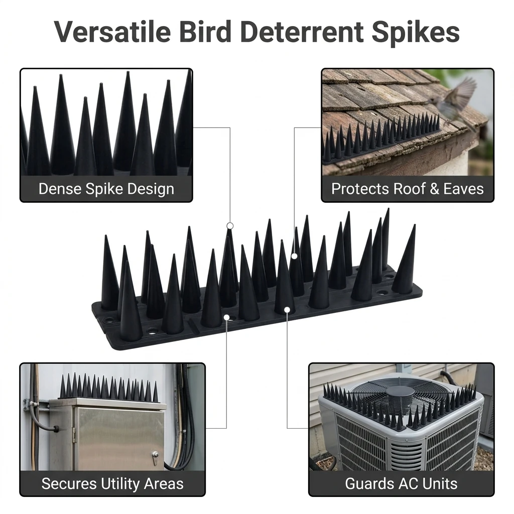 Effective Bird Spikes Weatherproof for Roofs Eaves Stainless Steel Pigeon Deterrent Solar Panel Guard Durable Anti-Birding