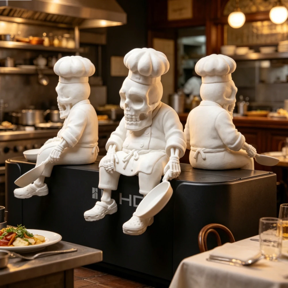 Funny Skeleton Chef Shelf Sitter Resin Cook Figurine in Chef Hat & Apron Humorous Hoom Kitchen Desktop Ornament Food Lovers Gift
