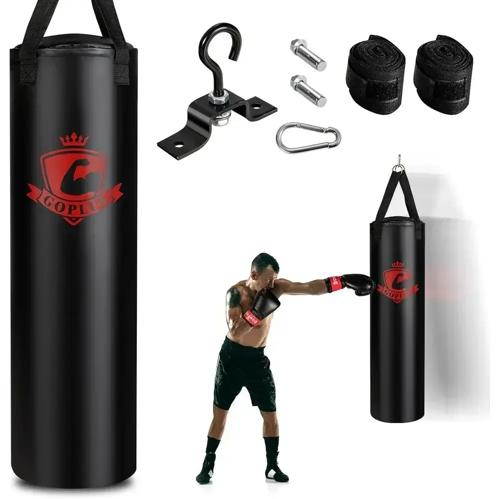 64LBS Heavy Duty Hanging Boxing Bag Set with 12OZ Gloves & 95 Hand Wraps for Home Gym and Martial Arts Training