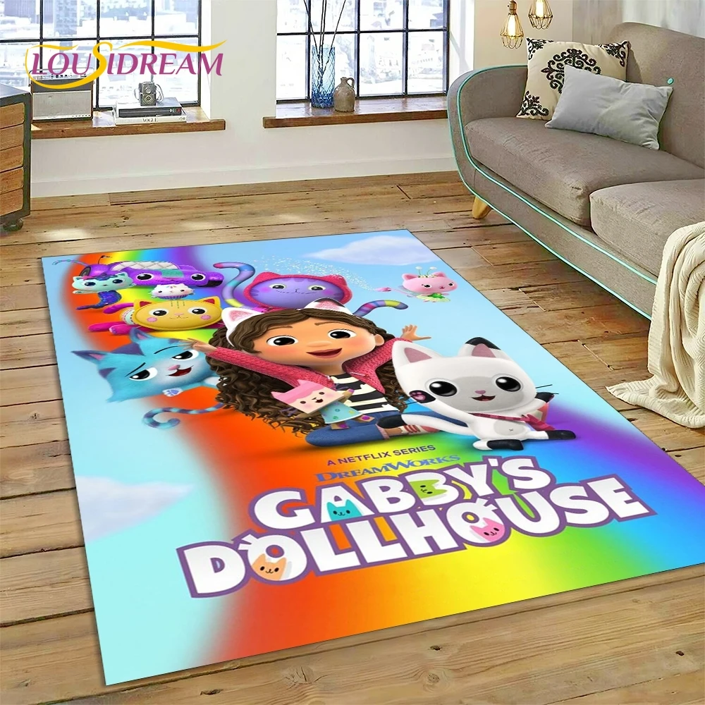 Cartoon Cute Gabbys Dollhouse Girl Rug Carpet for Living Room Bedroom Home Decor,Non-slip Decoration for Sofa Doormat Gifts Kid