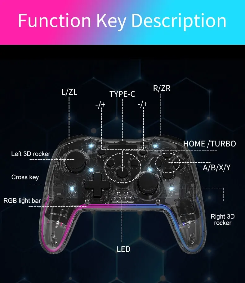 YLW-Manette de jeu sans fil NS015, contrôleur Bluetooth, manette de vibration pour touristes, 6 axes, Nintendo Switch, Android TV Box, PS3, PC, vapeur