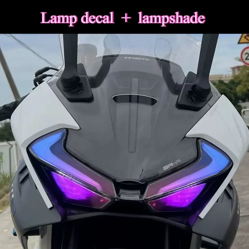 For CFMOTO 675SR lamp brow patch violet gradient change film black shading large lamp shade modification patch