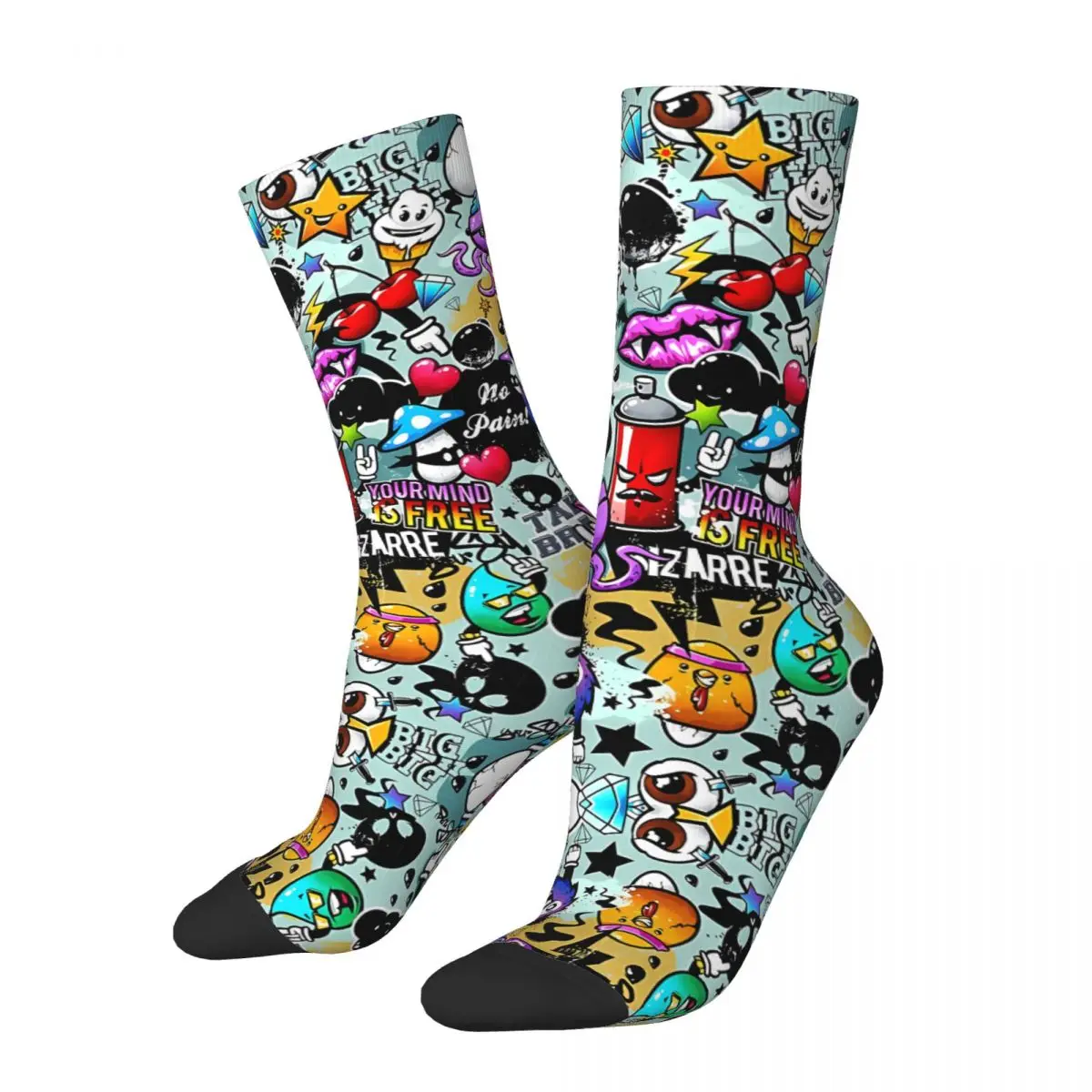 

Pop Art Graffiti Comics Faces Men's Socks Vintage Harajuku Street Style Novelty Casual Crew Sock