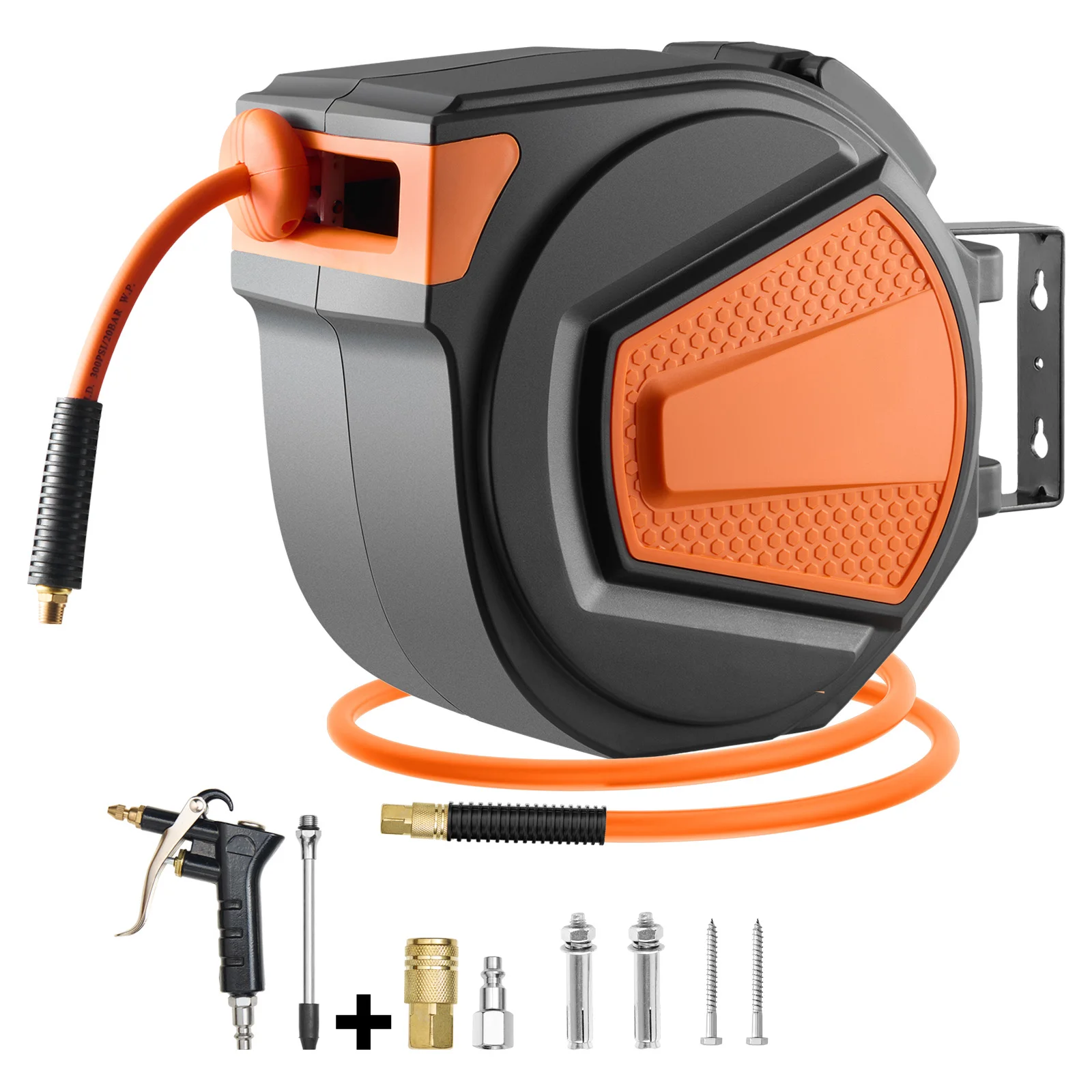 SucceBuy Retractable Air Hose Reel 3/8IN x 65FT Hybrid Air Compressor Hose Reel Auto-Rewind Ceiling/Wall Mount Enclosed PP Reel