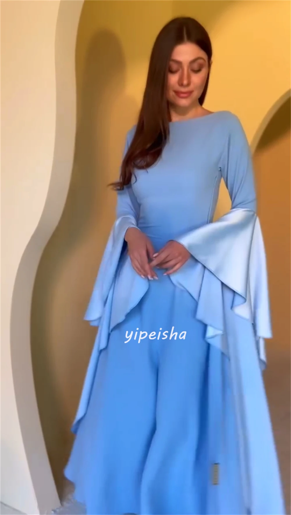 Abiti midi con scollo rotondo a trapezio con volant in jersey squisito personalizzato Abiti Quinceanera Stile classico moderno Stile cinese Elegante