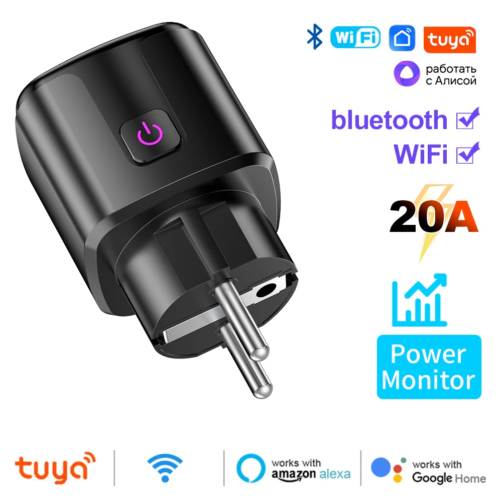 WiFi 20A stopcontact met stroombewaking Tuya Smart EU-stekkertimer Kinderslotuitgang Google Home Alice SmartThings Alexa