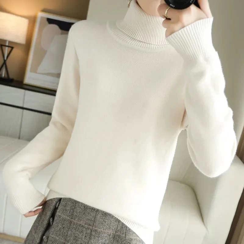 

Turtleneck Winter Sweater Women Elegant Thicken Velvet Lined Warm Sueter Knitted Pullover Slim Tops Jersey Knitwear Jumper New