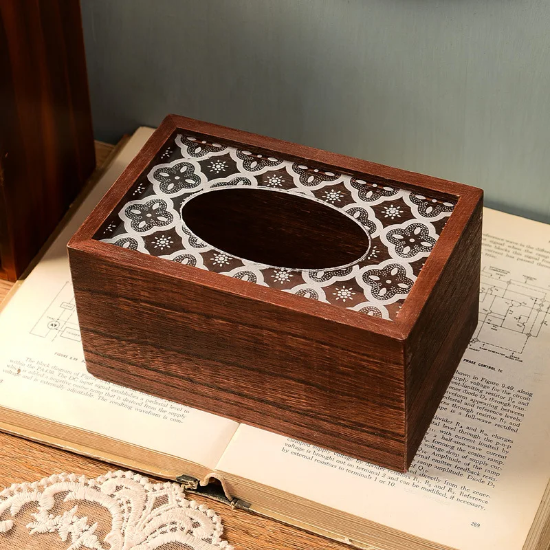 Wooden Tissue Box，Home Living Room Dining Room Desktop Decoration Wooden Cover Tissue Box