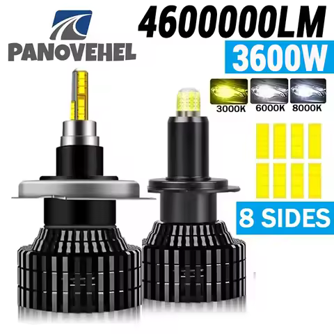 PANOVEHEL H7 LED H4 Car Headlight Bulb 8 Sides 360 4600000LM 3600W H1 H11 H8 9005 HB4 9006 9012 Hir2 Led Auto Lamp 6000K 12V