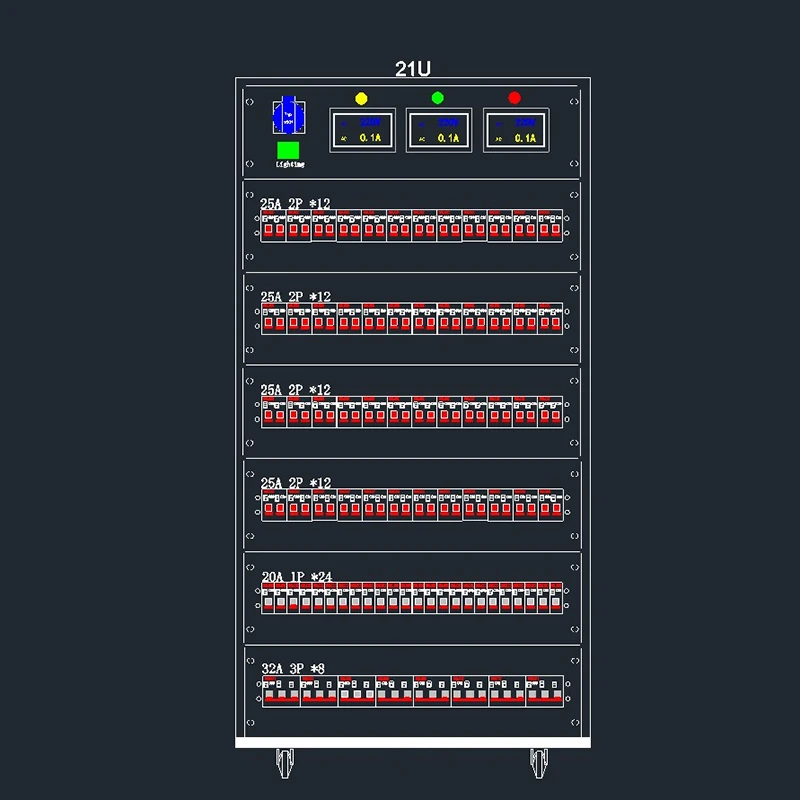 8chs 19-Pin Socapex 208V + 4chs 19-Pin Socapex 120V + 8chs  L21-30 Outputs Outputs Power Distribution Cabinet Box