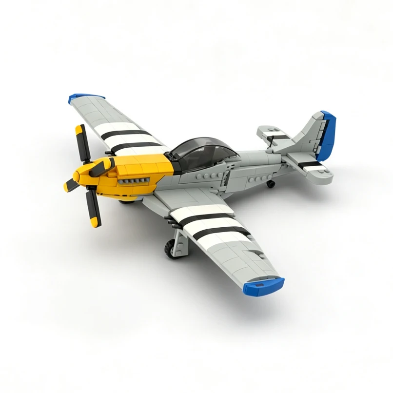 MOC WWII Classic Fighter Aircraft Building Blocks Simulation P51 War Plane Bricks Desktop Display Toy Gift for Adult Collectible