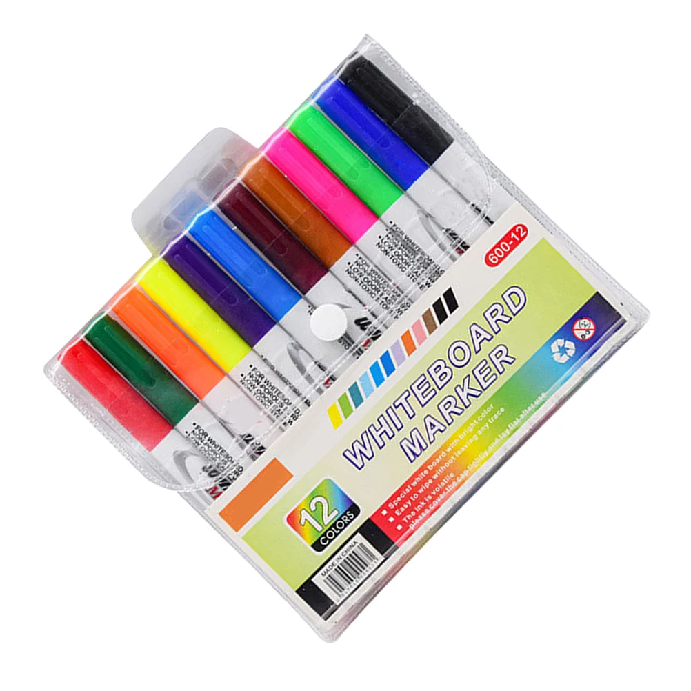 

12pcs Whiteboard Markers Magnetic Smooth Writing Pens For Classroom Office Home Use Plastic Marker Pens Student Stationery