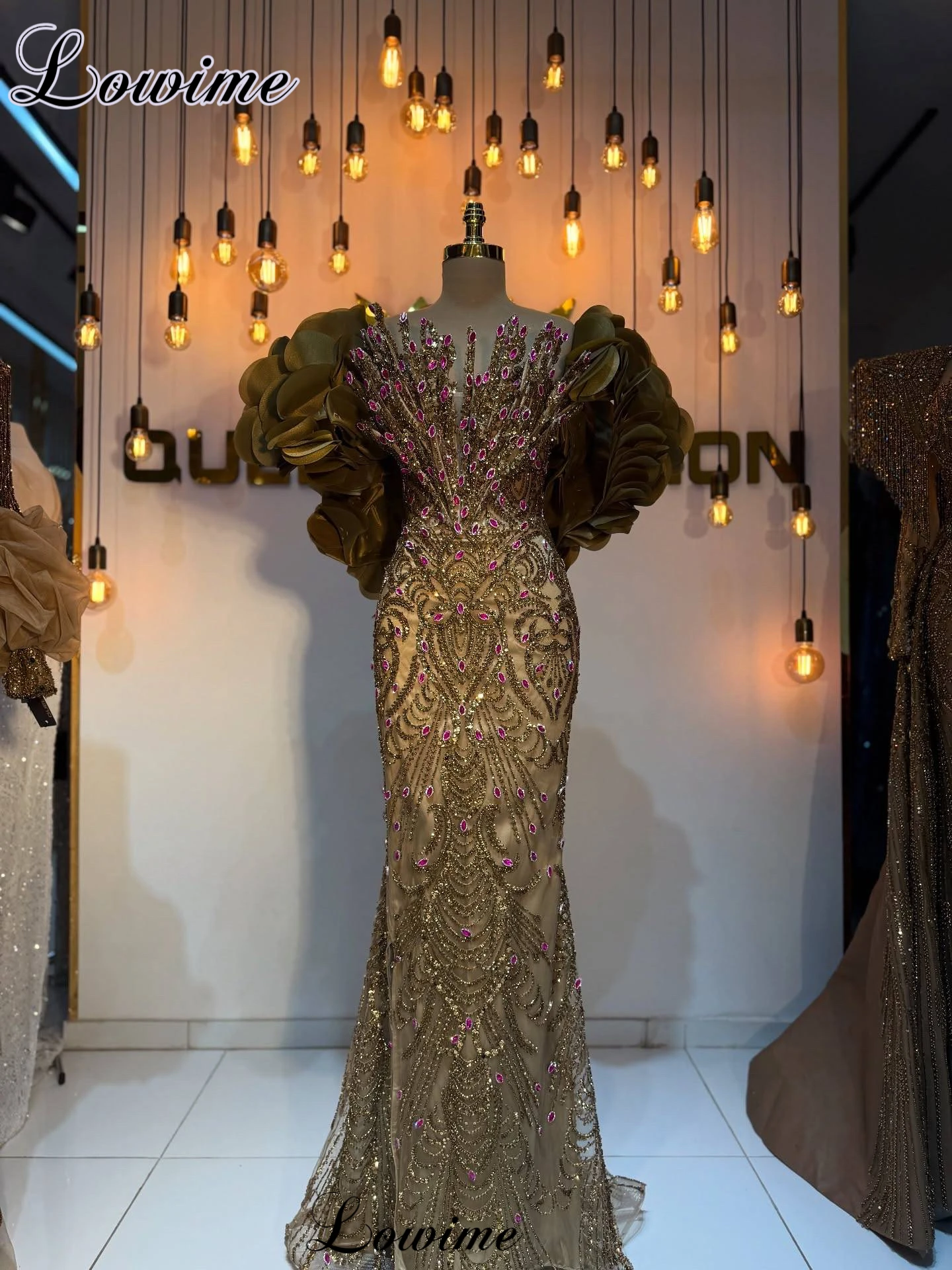 

Vintage Brown Evening Dresses With Fuchsia Crystals Sweetheart Mermaid Prom Dress Wedding Party Gowns Robes De Soirée Customized