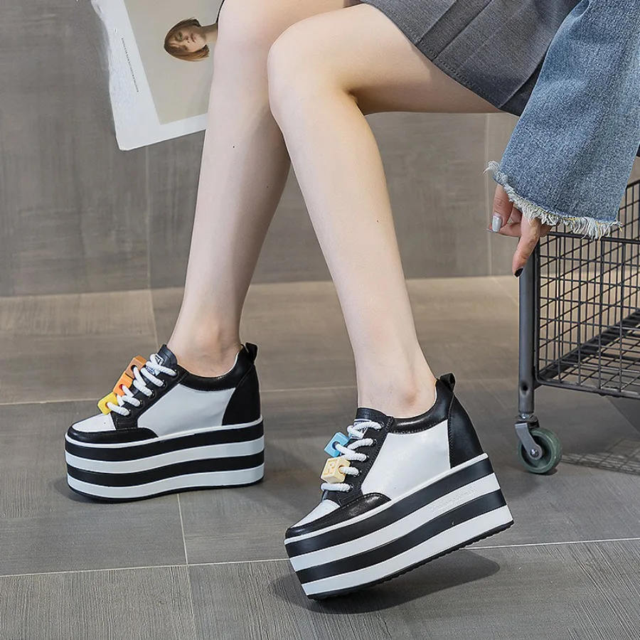 

Krasovki/женские осенние кроссовки из натуральной кожи на танкетке, массивные кроссовки на толстой подошве, весенняя модная женская обувь на скрытом каблуке