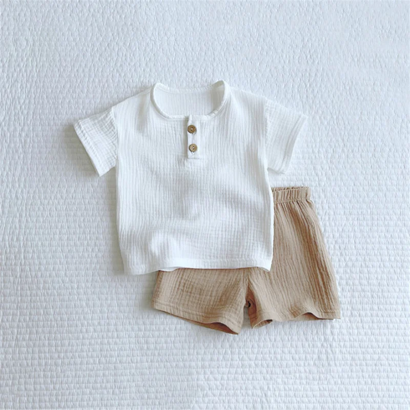 1-6Years Summer Boys Clothes Set Solid Color Organic Cotton Top + Shorts 2Pcs Kids Baby Clothes