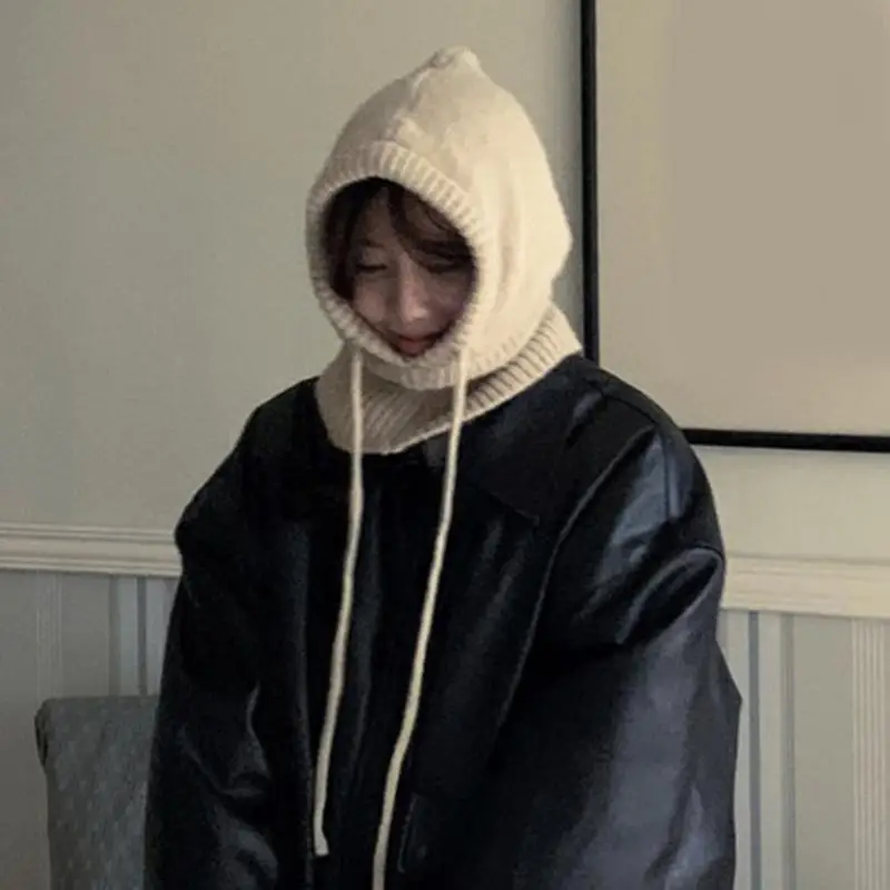 

L5YA 2-in-1 Knit Shawl Hat Teens Hooded Hat Cycling Balaclava Hat Fashion Accessories