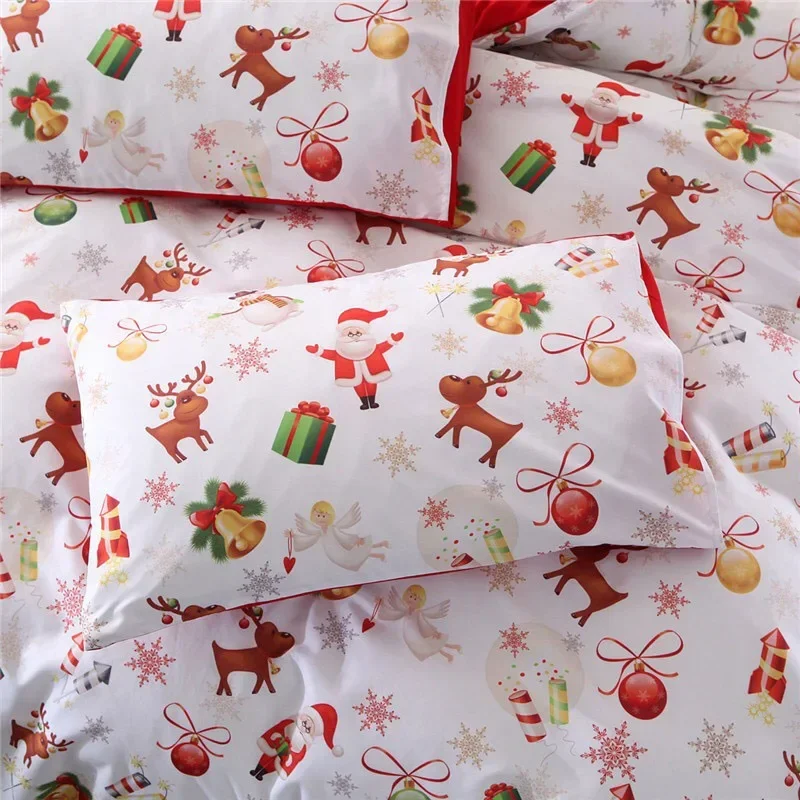 2024 Children Christmas Printing Bedding Set (Duvet Cover+Pillowcase) Santa Claus  Home Bedroom Decor Cute Comforter Cover