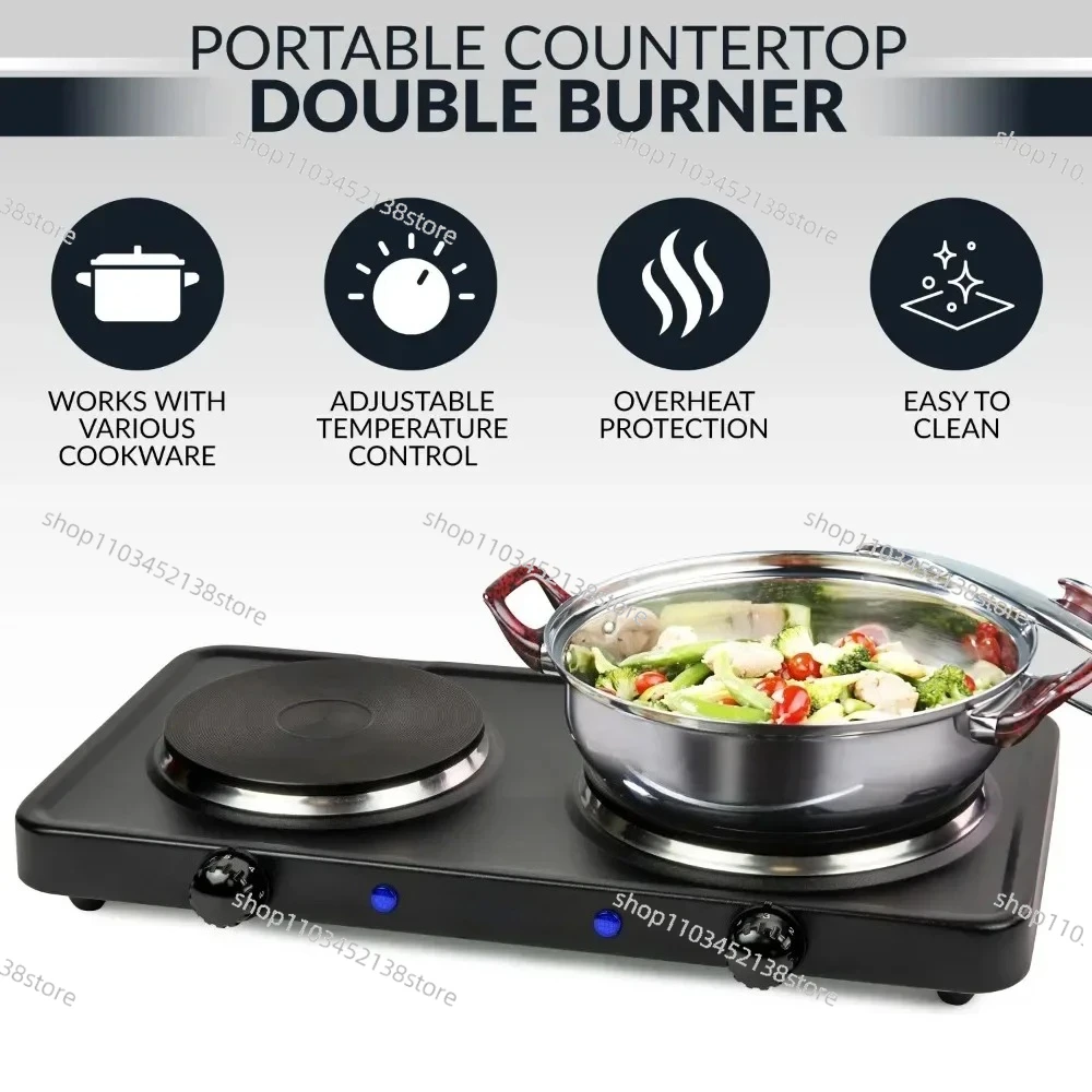 Double Burner Hot Plate Portable Countertop Double Burner Hot Plate Electric Cooktop1500-Watts Adjustable Temperature