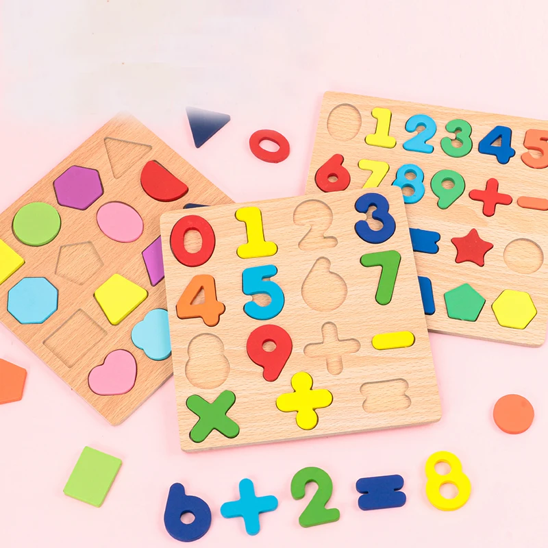 Kinder Alphabetische Arithmetik Zahl Geometrische Formen Holz Puzzle Montessori Vorschule Lernen Lernspiel Spielzeug für Kinder