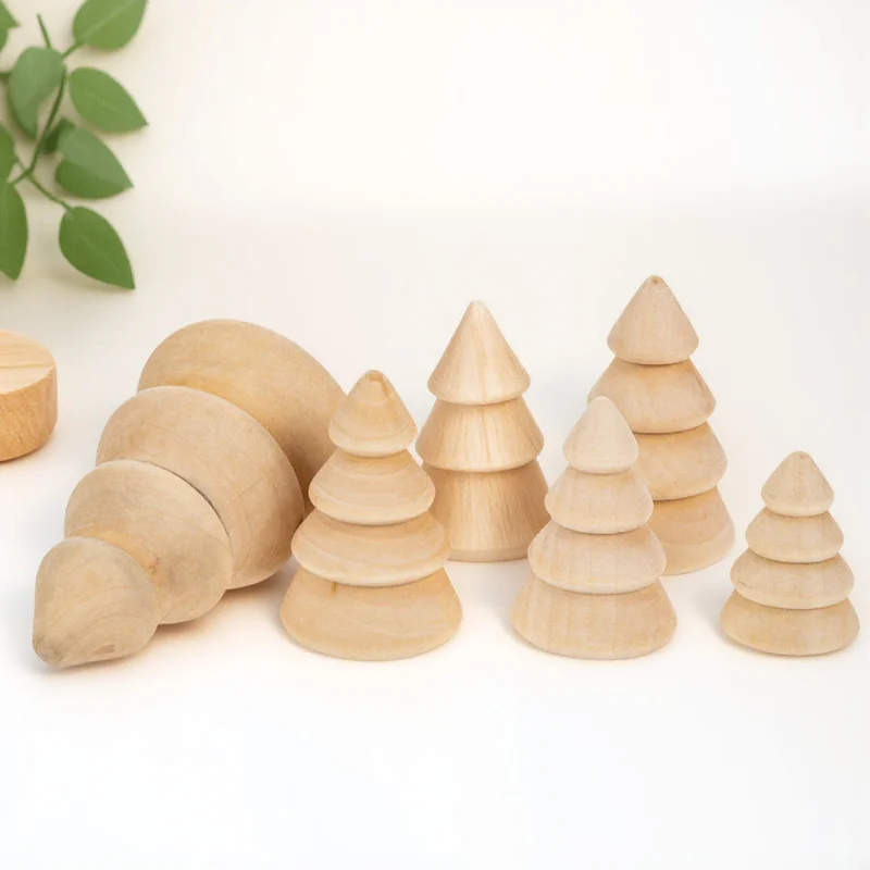 

5Pcs Christmas Tree Ornament Wood Craft Creative Xmas Desktop Decor Festival Scene Holiday Decorative Adornment