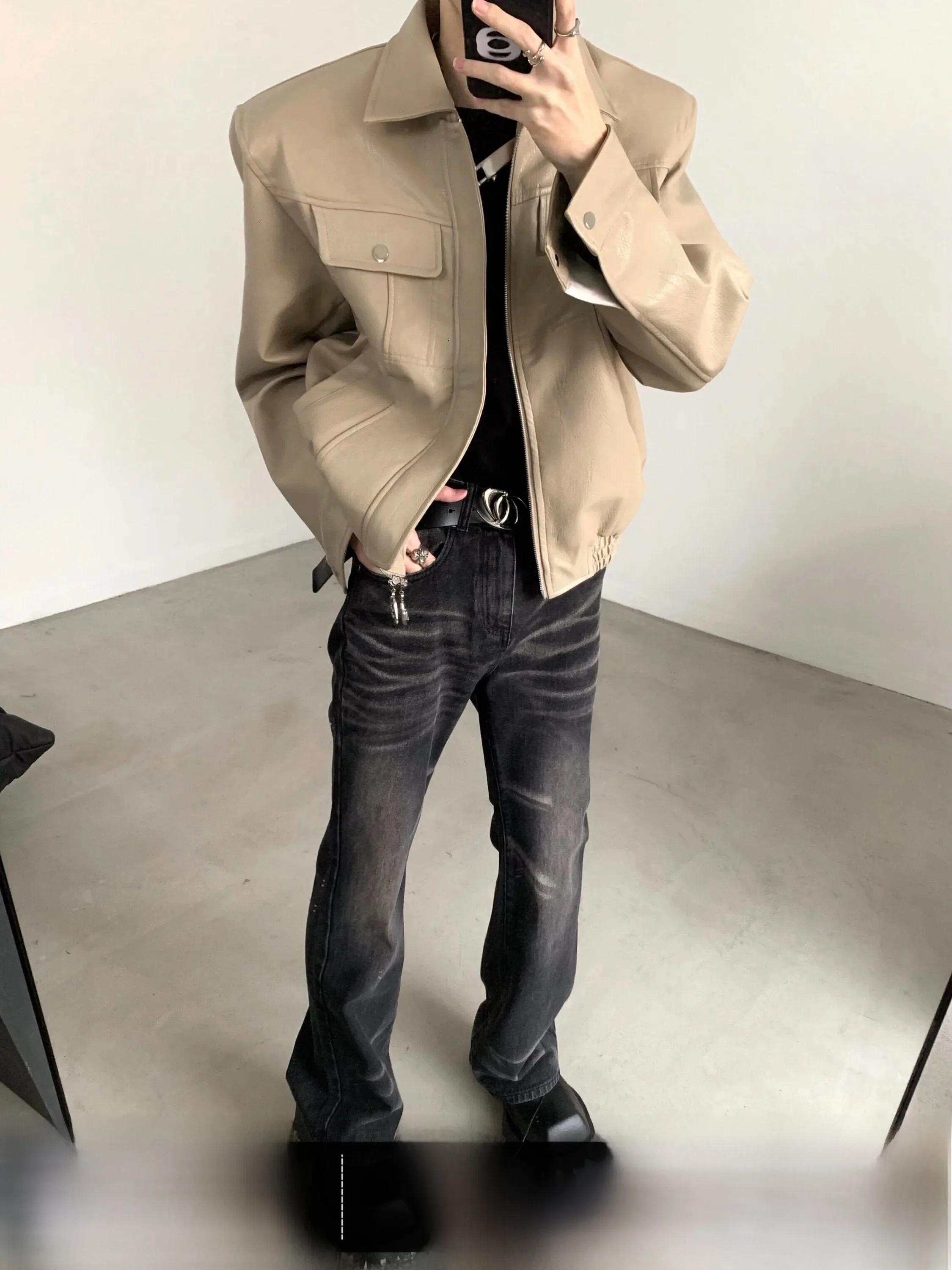 High Waist Straight Leg Jeans Men's Clean Fit Tall Micro Flared Denim Pants Vintage Washed Durable Casual Fashion Jeans