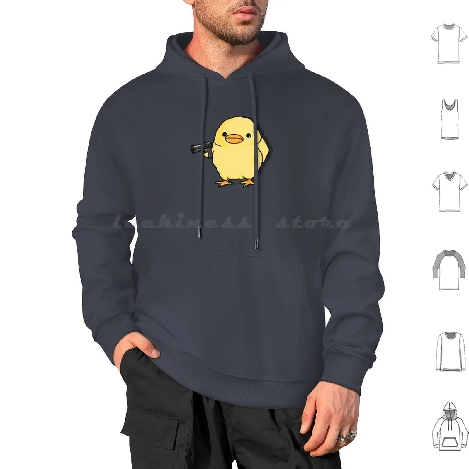 Yellow Baby Chicken With Gun Hoodie cotton Long Sleeve Chicken Angry Baby Humor Cute Chick Bird So Cute Gun Kawaii Cute