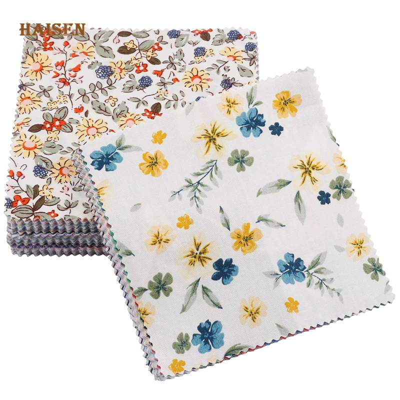 Haisen,Random Mix Color Printed Twill Cotton Fabric Patchwork Cloth,For Quilting&Sewing Material 12.8*12.8cm Square Calico Set