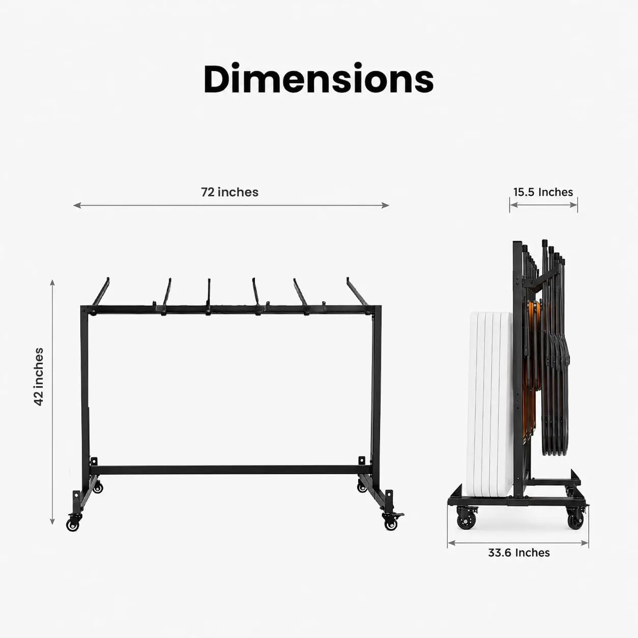 Folding Chair Rack & Cart with Wheels, Single Layer Rolling Chair Holds Up to 42 Folding Chairs or 6 Folding Tables, Heavy Duty