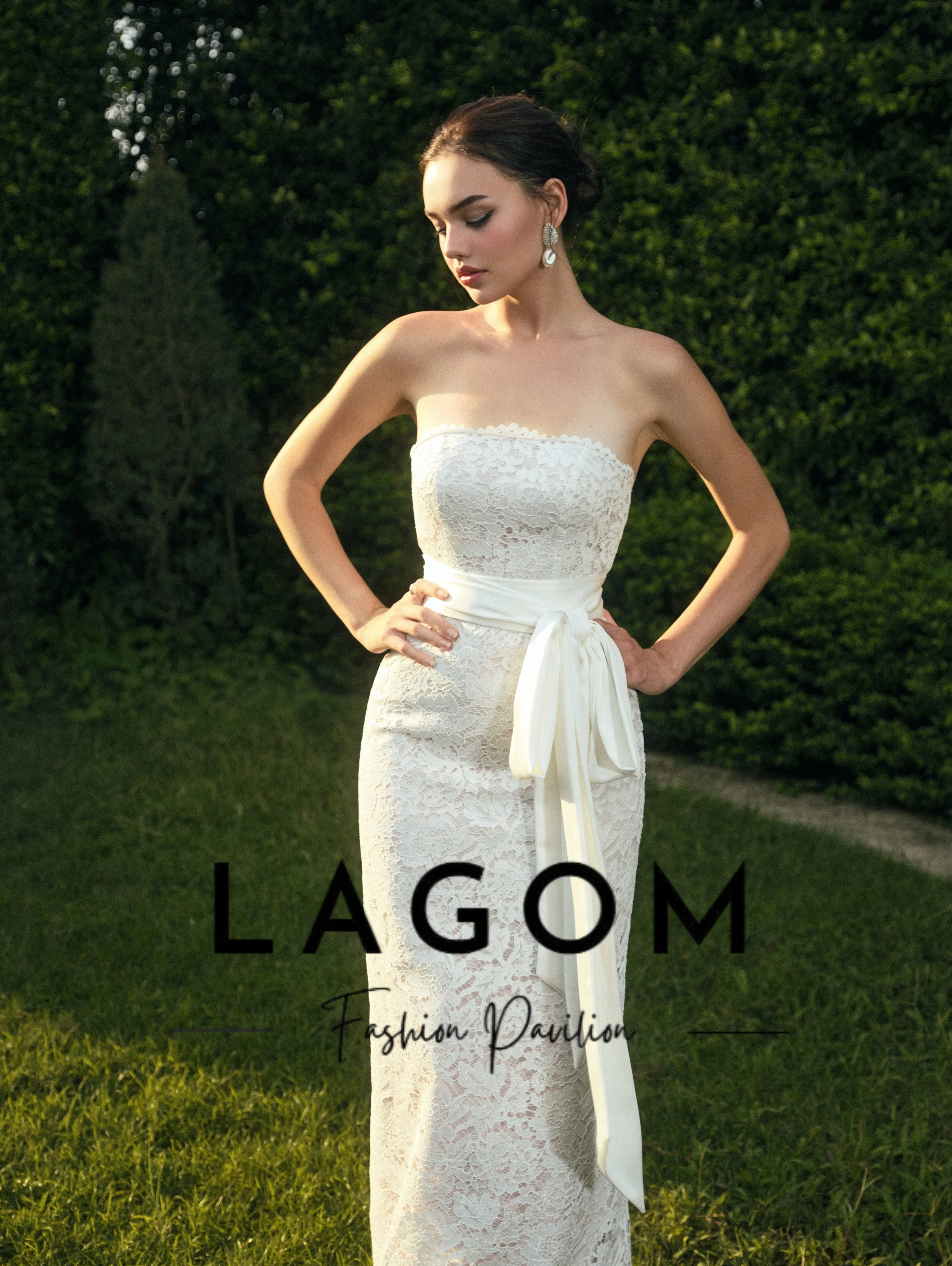 Lagom White Elegant Vintage Strapless Lace Wedding Dress Mermaid Satin Sash Sleeveless Floor-LengthVestidos De Novia Customized