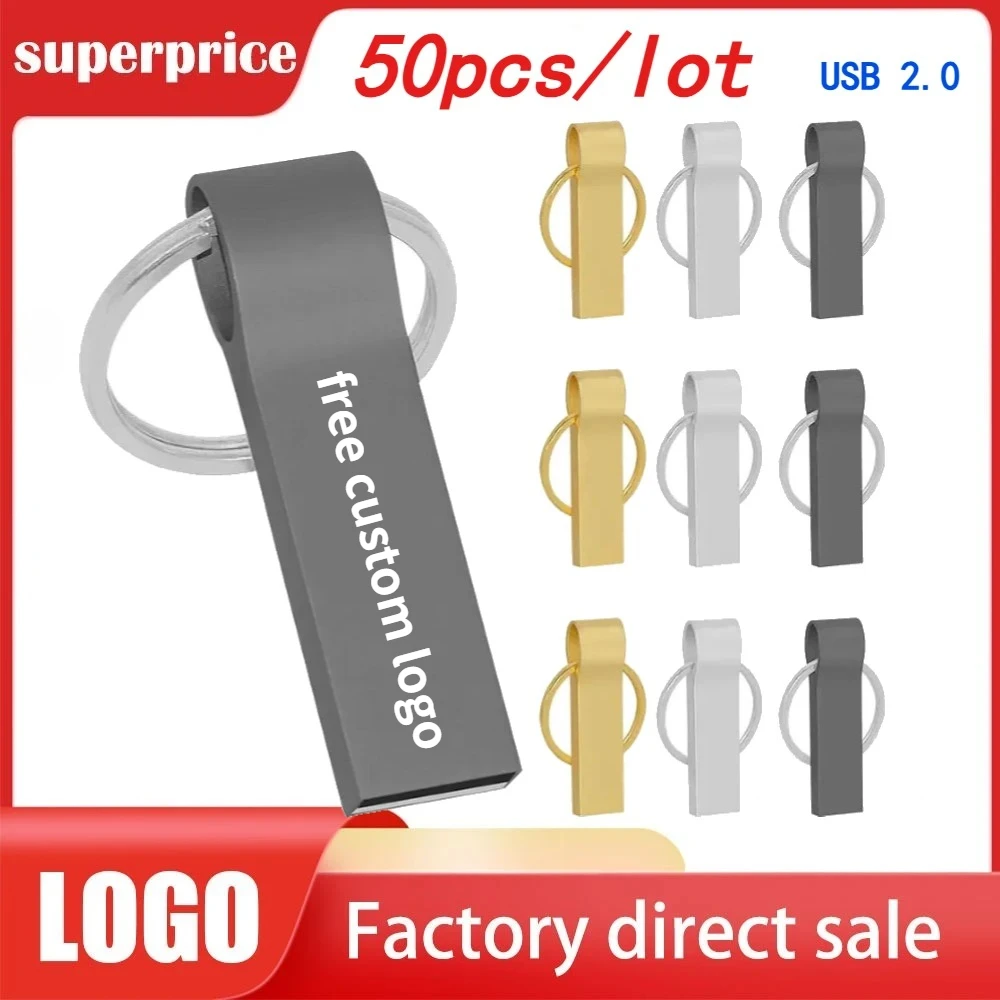 

50PCS Free Custom LOGO USB Flash Drive 4GB 8GB 2.0 High Speed Pen Drive 16GB 32GB 64GB 128GB Pendrive metal usb sticks with key