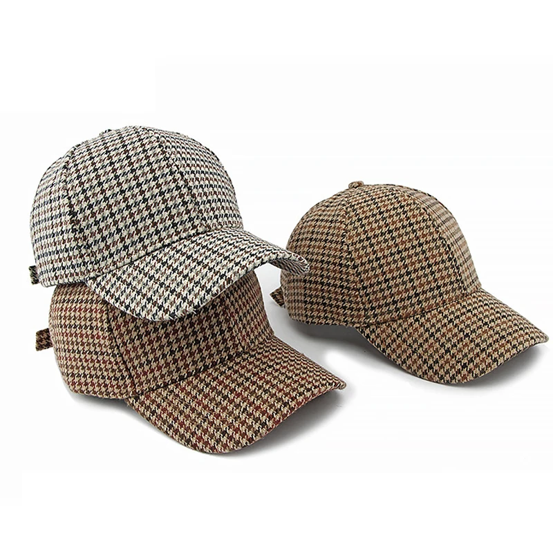 Women Caps British Plaid Winter Baseball Cap for Men Brown Classic Houndstooth Trucker Hat Gorras Para Mujer