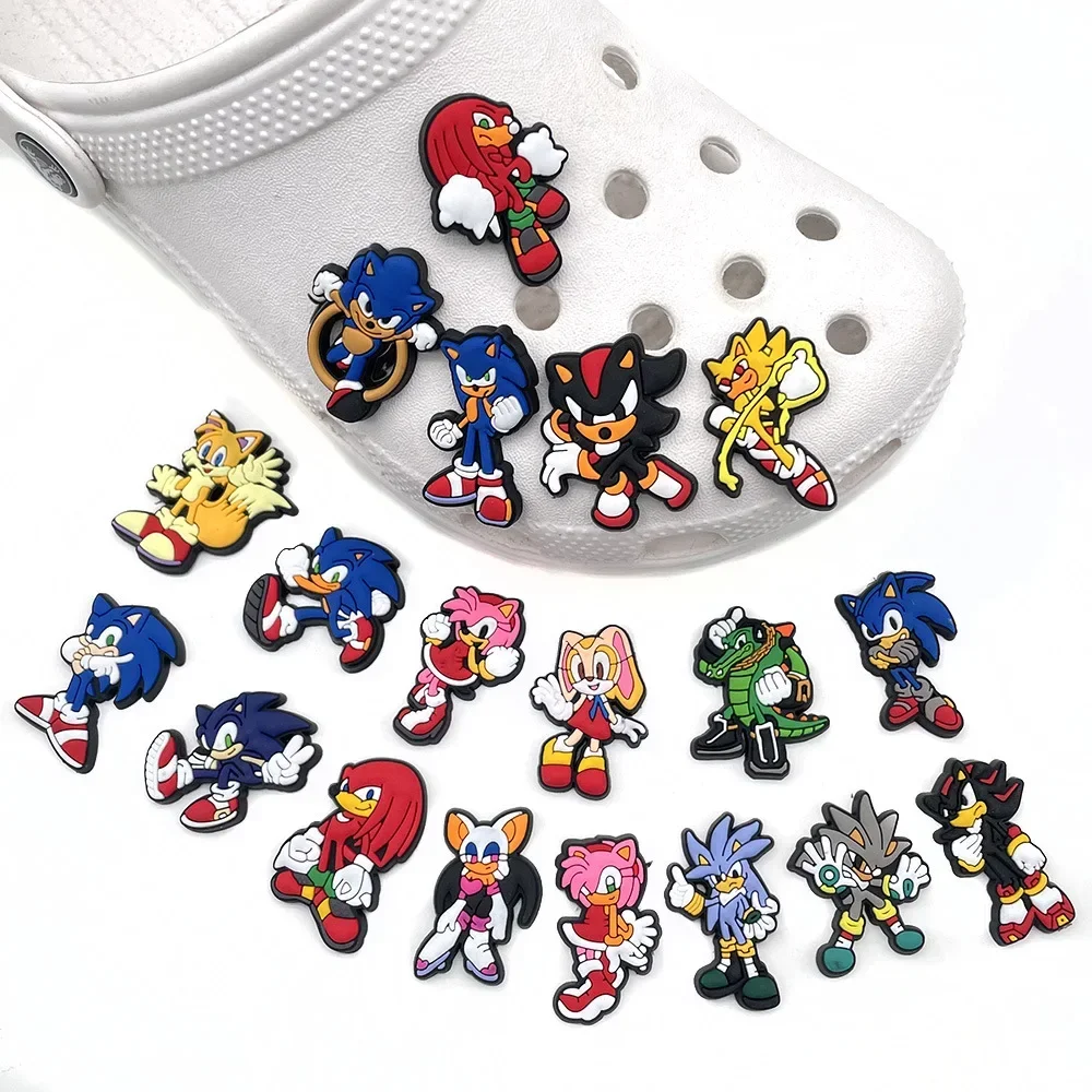 New20 stücke/Set Schuh Krokodil Sonic PVC Schnalle Zubehör Cartoon Tiere Pantoffel Schuhe Dekoration für Kinder Krokodil Charms Geschenk für Jungen