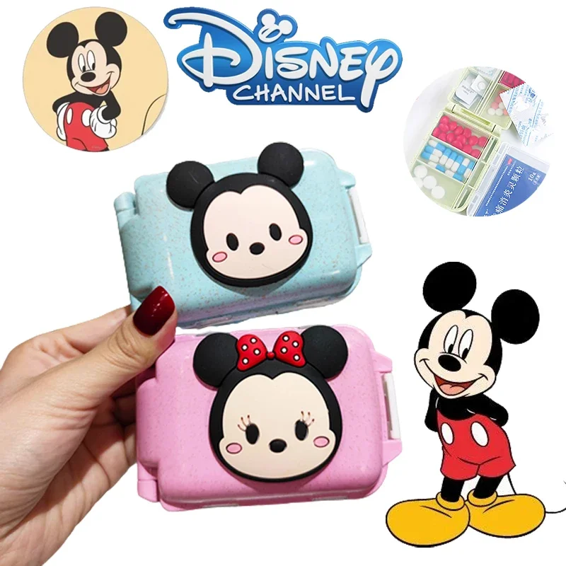 Disney Mickey Minnie Grids Pill Case Plastic Travel Medicine Box Cute Small Tablet Pill Storage Holder Container Dispenser Case