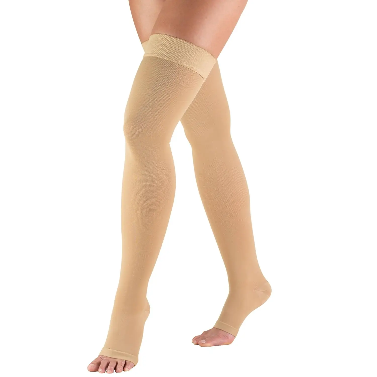 1Pair 20-30 mmHg Compression Stockings for Men and Women, Thigh High Length, Dot-Top, Open Toe