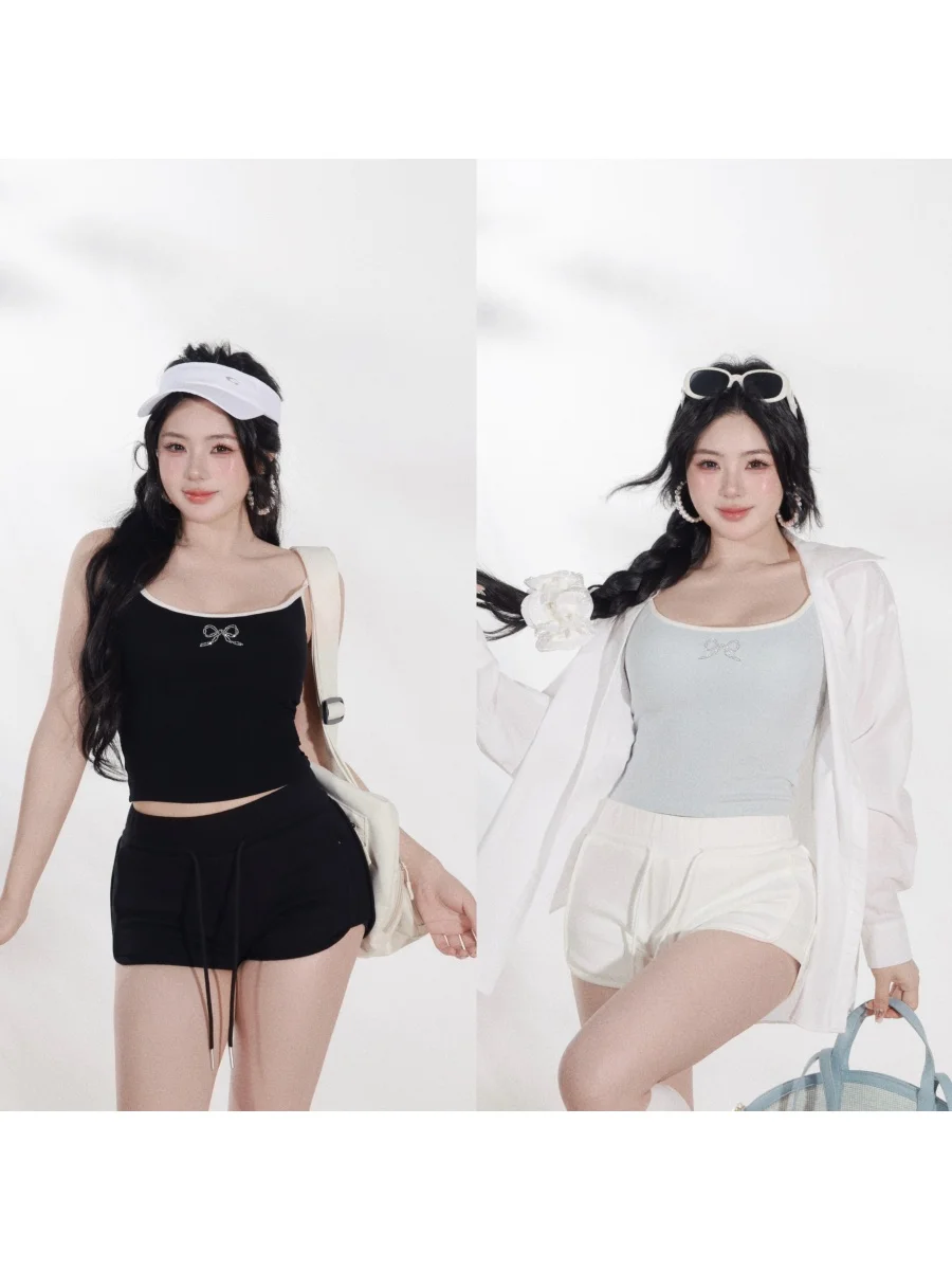 

Cute Face Hero Faionable ort orts Loose irt Rhinestone Pendant Versatile Women's Spring Outfit Tee-Piece Set