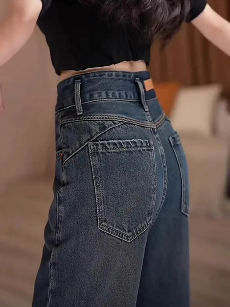 

Тонкие прямые джинсы, женские осенние 2024, новинка больших размеров, узкие широкие брюки с высокой талией, длинные брюки