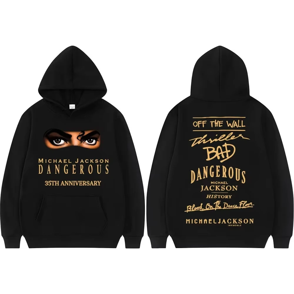 2026 Men Autumn Michael Jackson Graphic Hoodie & Crew Neck T Shirt Front Back Print Black Music Casual Street Tops
