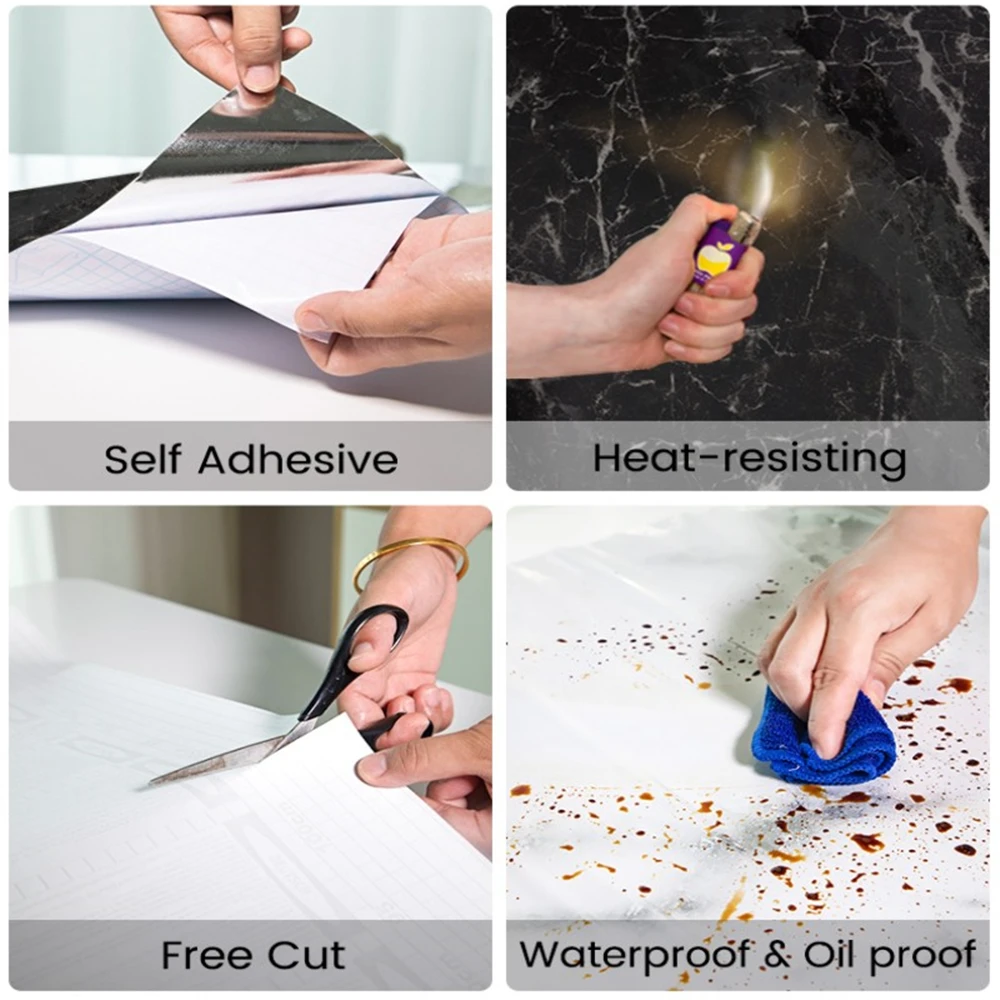 40/50/60/70/80cm Width Marble Wallpaper Roll PVC Self Adhesive Oilproof Waterproof Wall Stickers for Kitchen Upgrade Easy Remove