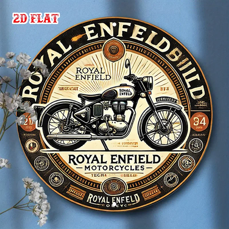 2D flach 1 Stück Royal Enfield Vintage Fahrrad kreisförmiges Holzlogo – Motorradkunst Holzwanddekoration, Zuhause, Garagendekoration – Detail 9