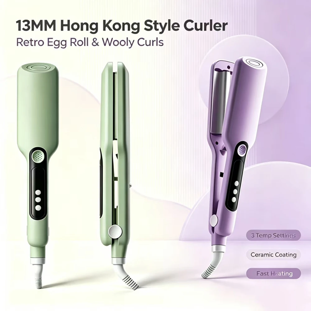 Adjustable Temp Fast Heating Hair Crimper Vintage Wool Roll Curling Iron Home Use Hair Waver For Women