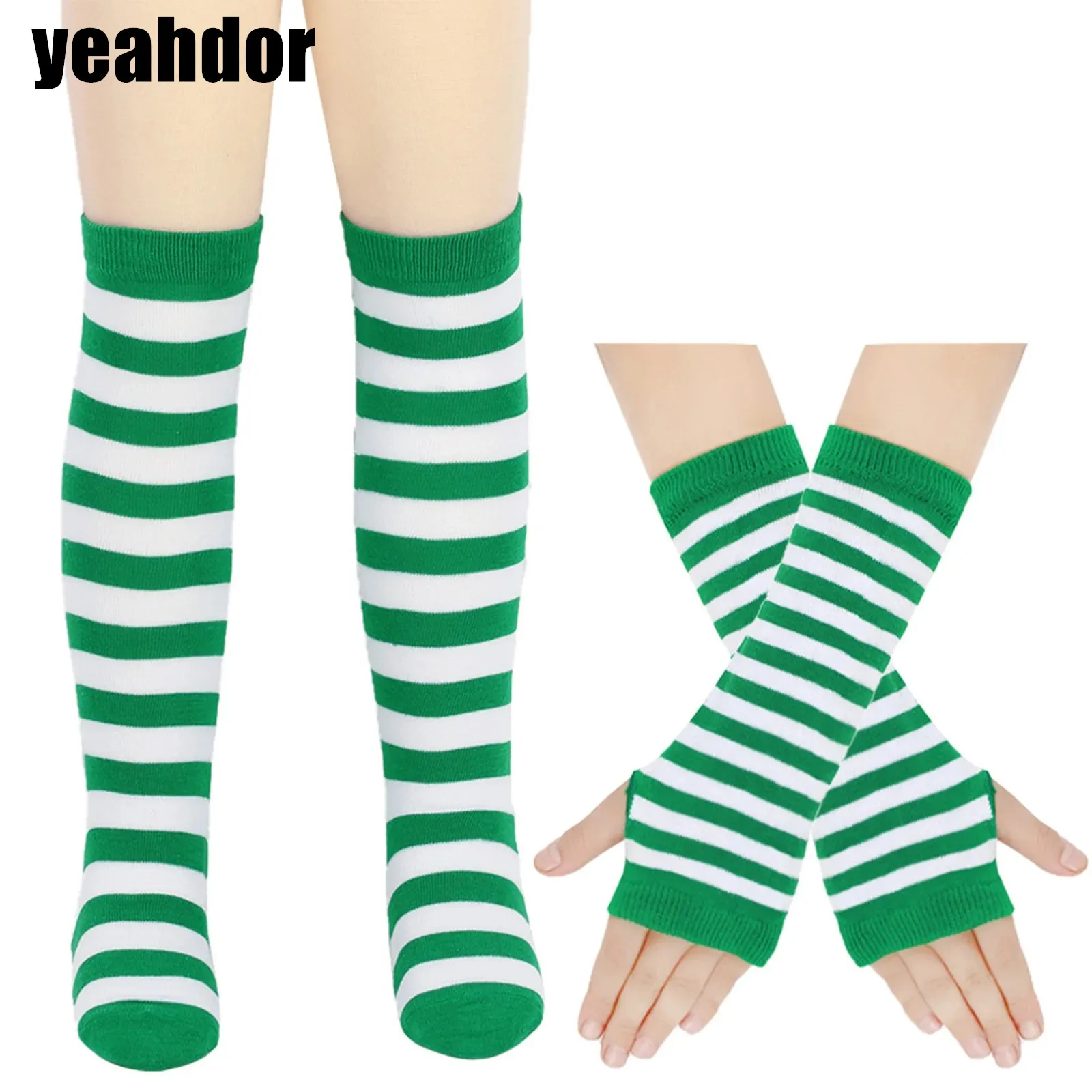 

Children Stretchy Knitted Stripe Socks Stockings with Fingerless Gloves Costume Accessories for Cosplay Anime Role Play