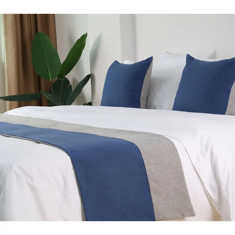 Simple Modern Hotel Bed Flag Bed Runner Luxury Homestay Cotton Linen Bed Tail Towel Wedding Room Bed Tail Pillowcase