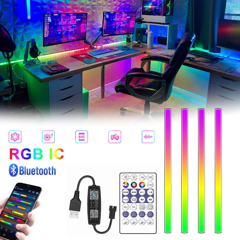 USB Bluetooth RGBIC Neon Led Light 5V WS2812B Aluminium Alloy Strip Bar With Music Sync Addressable Cabinet Backlight Decor Lamp