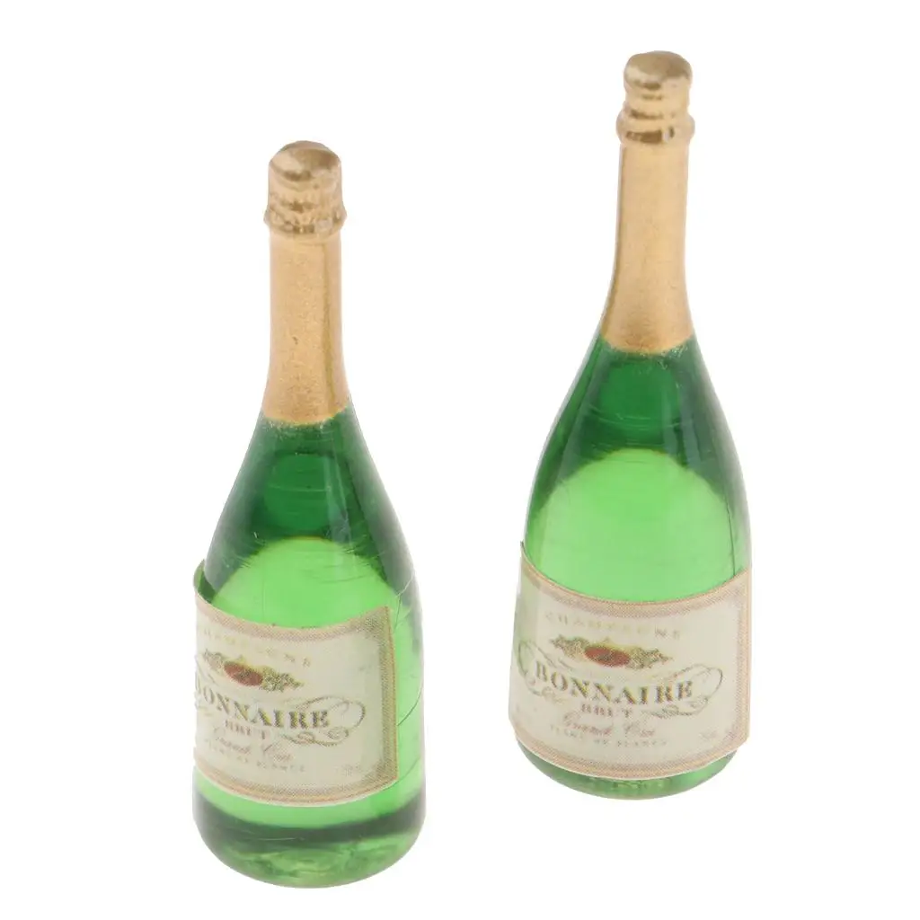 2pcs Dollhouse Accessories 1/12 Scale Miniature Champagne Bottles   Kitchen Supplies