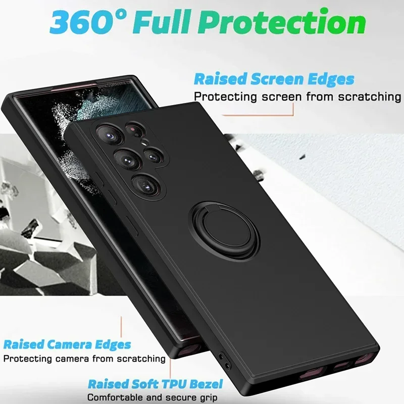삼성 갤럭시 S25 S24 울트라 S23 S22 S21 플러스 A13 A52 A53 A54 TPU 소프트 뒷면 커버에 대한 링 홀더 전화 케이스 포함